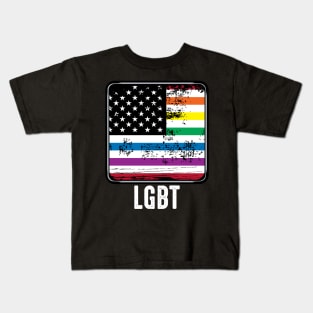 LGBT - Rainbow USA Flag - Gay Pride Statement Kids T-Shirt